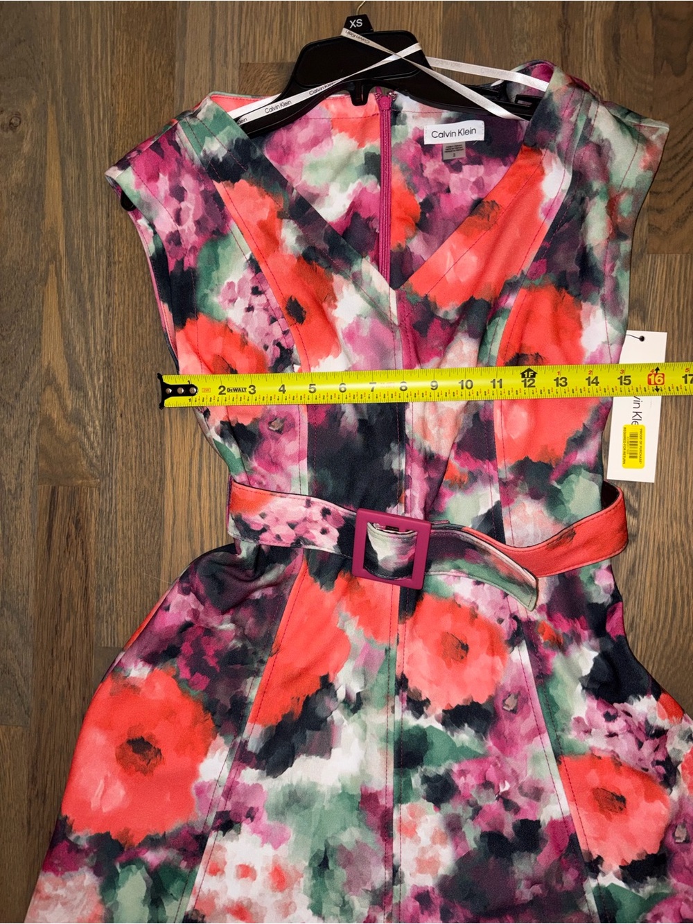 NWT Calvin Klein Size 2 Floral Fit & Flare Midi Dress Belted V-Neck - Picture 8 of 9